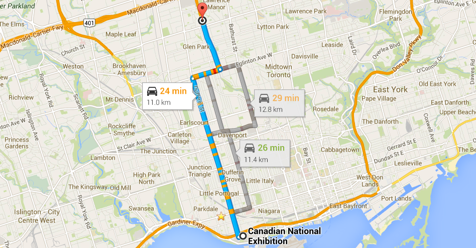 11Km, the distrance from the CNE to the 401